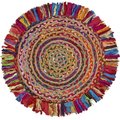 Lr Home LR Home NATUR03382MLT56RD 5 ft. 6 in. Chindi & Natural Jute Fringed Round Round Rug; Multi Color NATUR03382MLT56RD